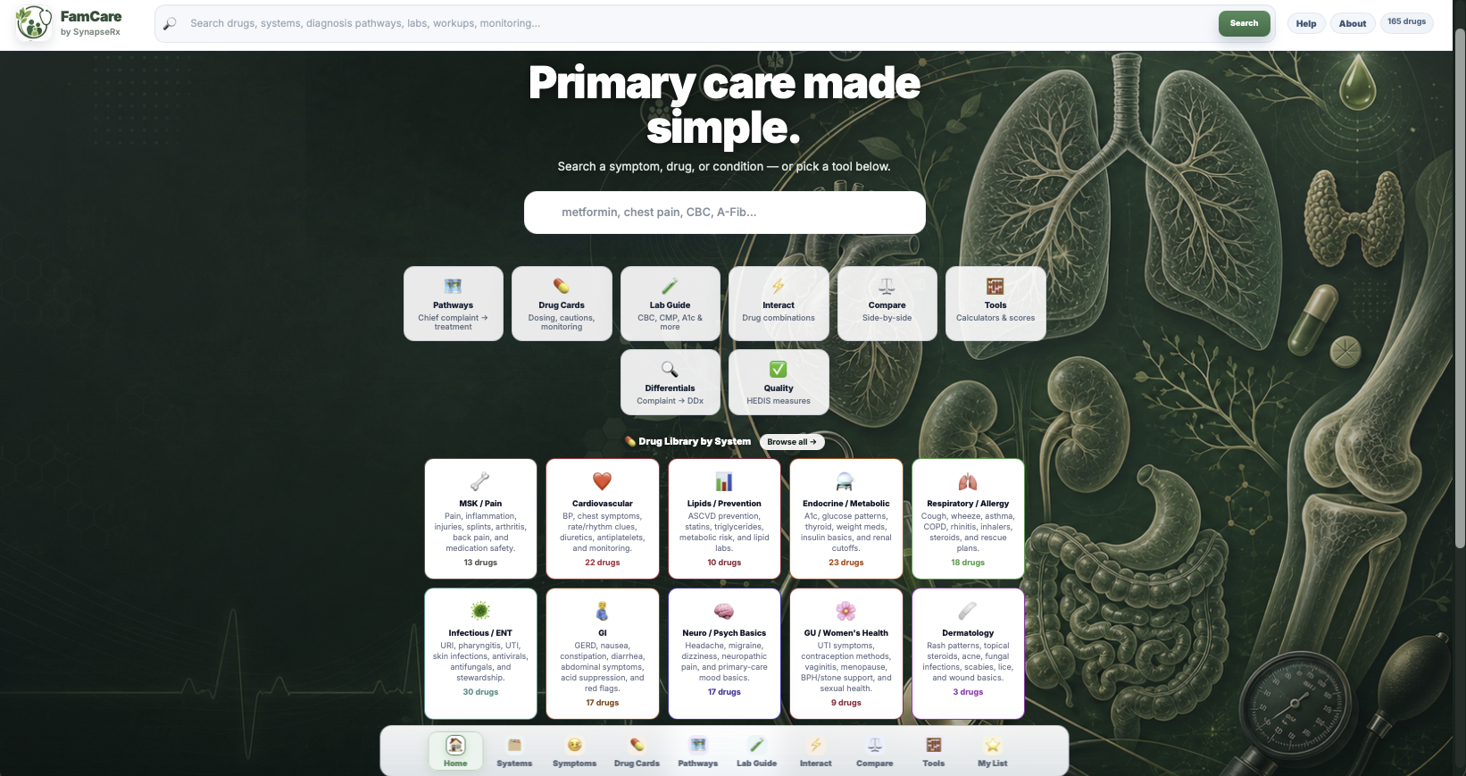 SynapseRx FamCare prototype homepage