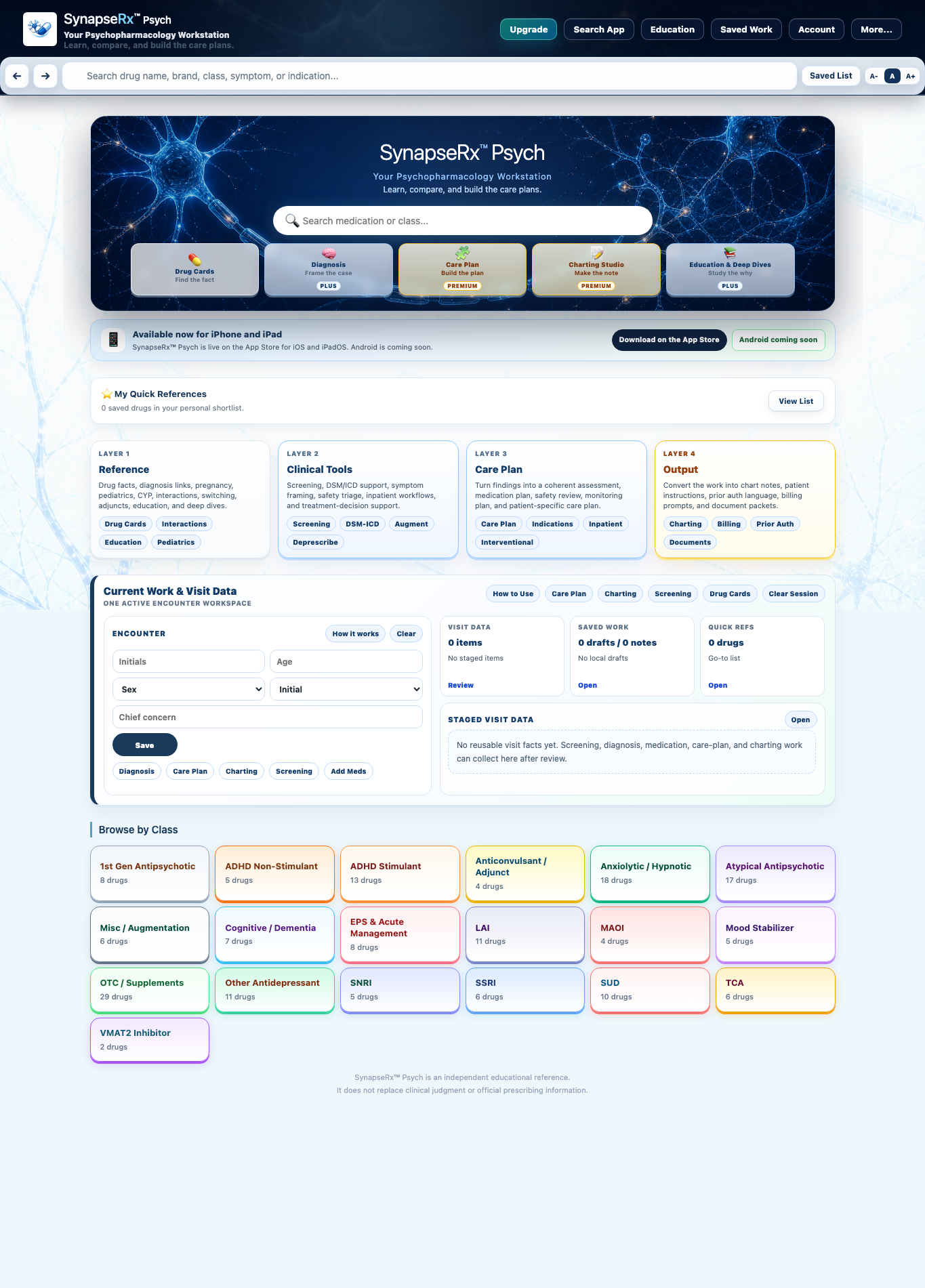 Screenshot of the SynapseRx Psych web app